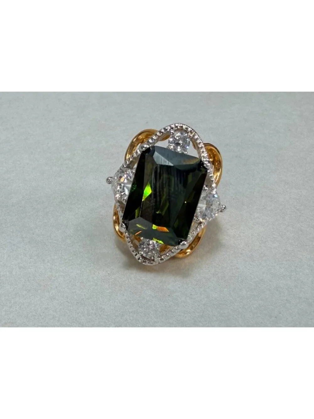 Huge Emerald Cut Green Crystal Statement Ring Gold Tone Cocktail Fashion Gift